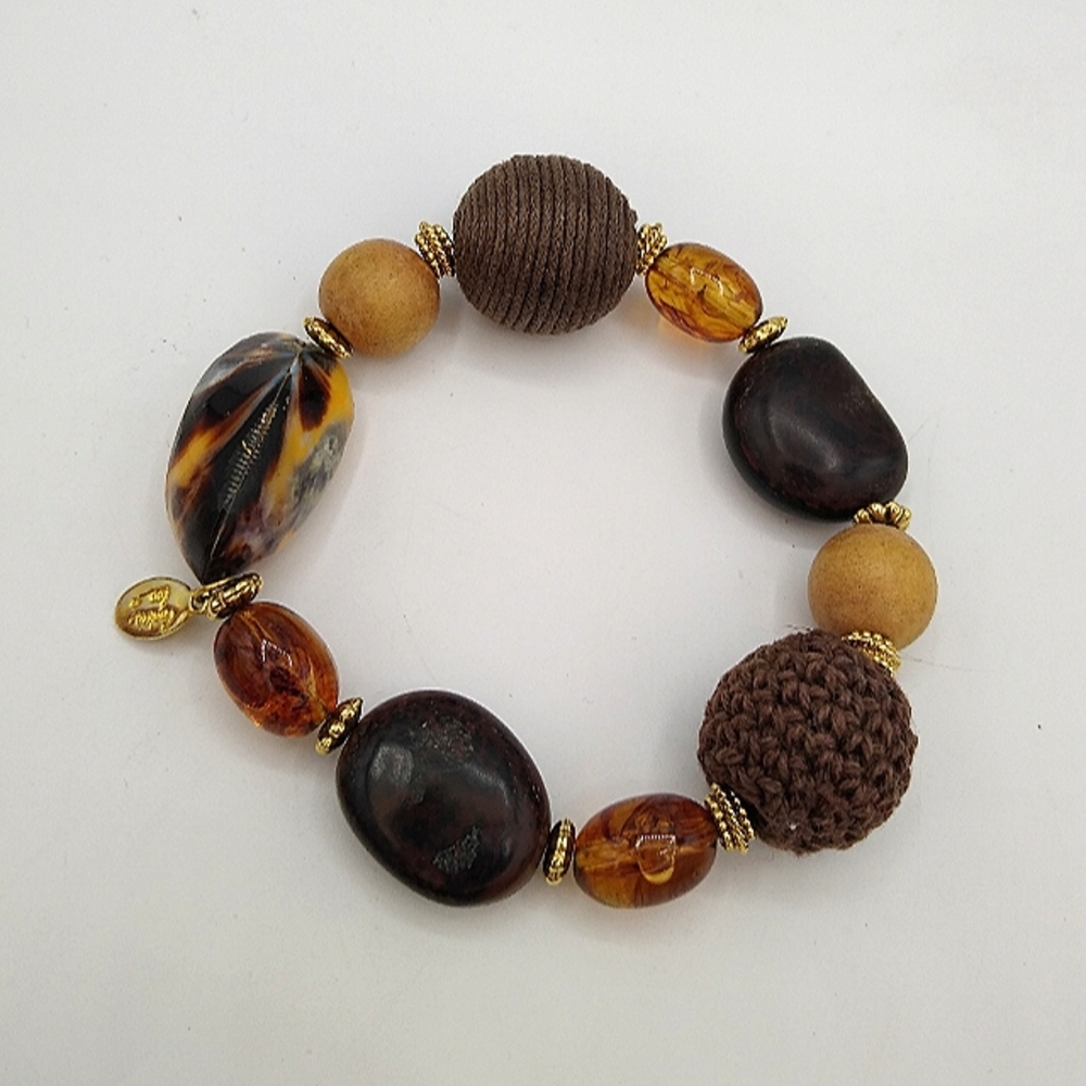 Cookie Lee Glass Fabric Stone Stretch Bracelet